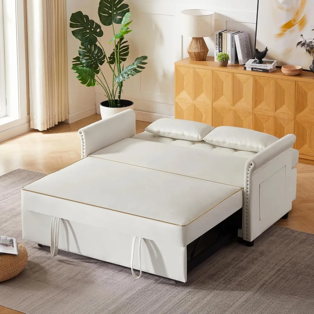 أريكة سرير مخملية مقاس 58 بوصة - أريكة نوم قابلة للسحب 3 في 1 مع حقيبة تخزين ومسند ظهر قابل للتعديل #3