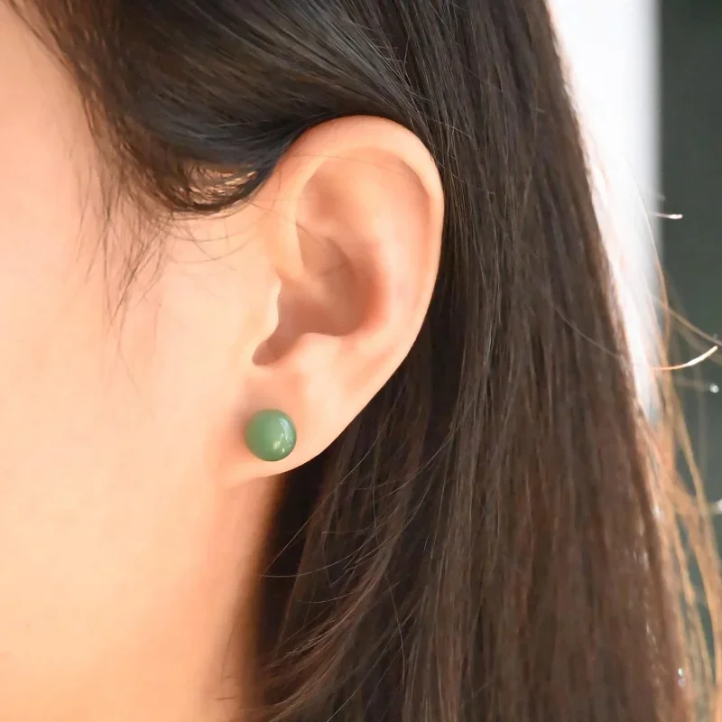4mm 6mm 8mm Green Jade Earrings for Women, 925 Sterling Silver Needle, Good Luck Jade Jewelry for Women Men Birthday Anniversary