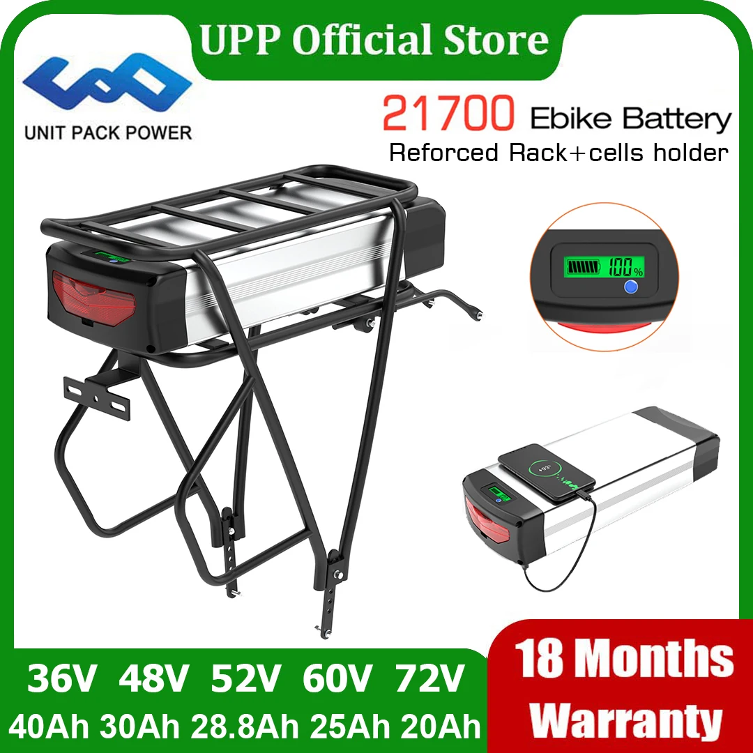 

Rear Rack 21700 EBike Battery 72V 60V 36V 48V 52V Lithium Batteries Pack for 250W 350W 500W 750W 1000W 1500W 2000W 3000W Motor