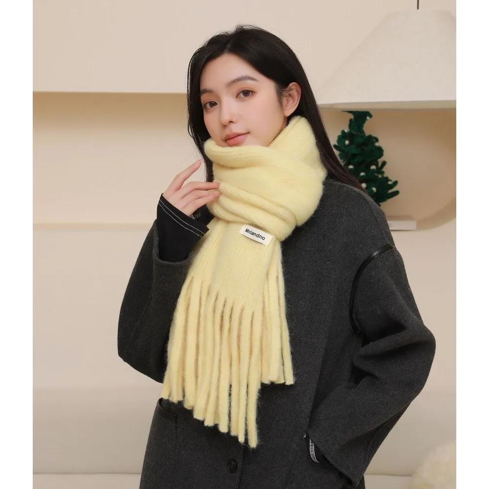 

Модный однотонный зимний шерстяной шарф из мягкого мохера с длинными кисточками, теплый утолщенный палантин-шаль, пашмина