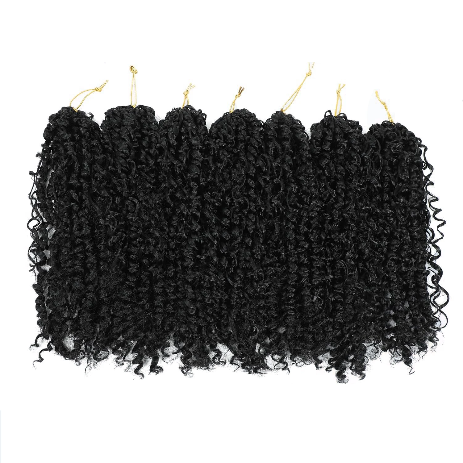 7 paquetes de trenzas torcidas de ganchillo bohemias negras naturales, extensiones de cabello pre-bucle, diosa Passion Twist con extremos rizados sintéticos