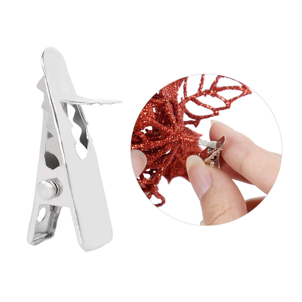 5/10pcs 5.7 Inch Artificial Poinsettias Black Christmas Glitter Flowers with Clips Xmas Tree Flower Ornament Noel Navidad Decor - Image 6