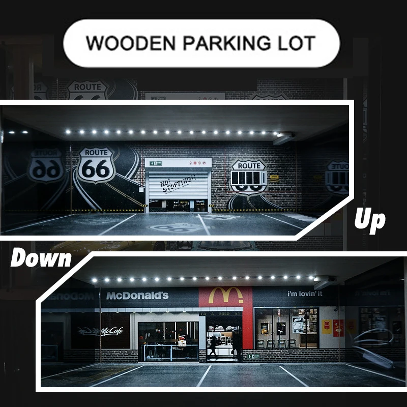 Diorama 1 24 Diecast Car Garage Wood Display Case With Light 2 Layer Storage Parking Lots Scene Model Acrylic Collection Tidy Up