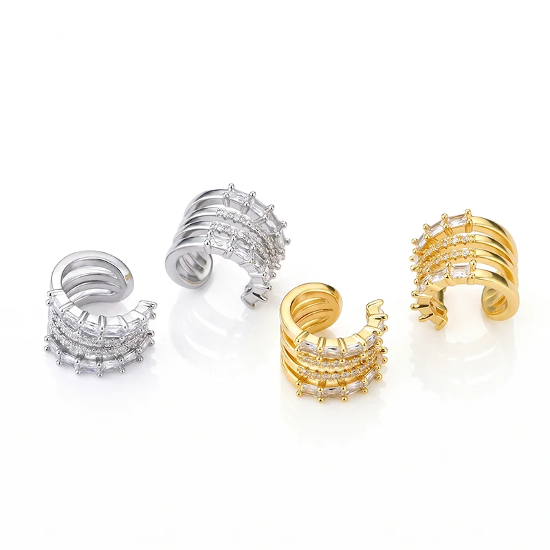 Boucles d'oreilles clips en forme de C superposées pour femme, faux piercings de cartilage, manchette d'oreille, bijoux géométriques en zircon, couleur or et argent