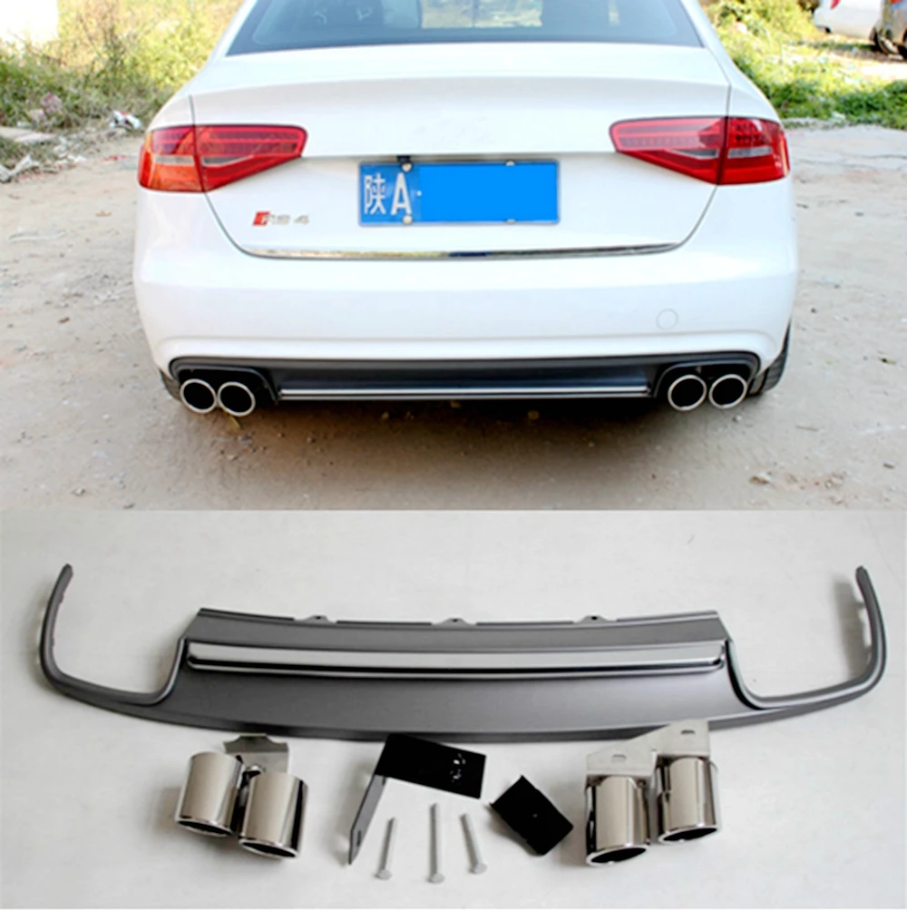 PP Rear Bumper Lip Diffuser exhaust end pipe for Audi A4 B8 B8.5 Standard Bumper/Sline bumper 2009-2016 S4 Style