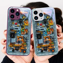 Mechanischer Innenraum Blau Lila fßr iPhone 15 14 13 12 Mini 11 Pro Max X XS XR 7 8 Plus 2020 22 SE Handyhßlle aus gehärtetem Glas