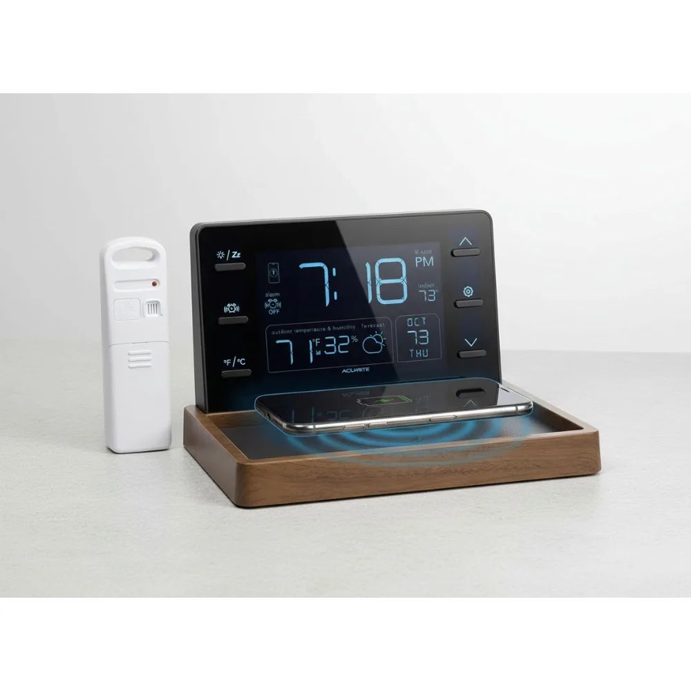 

Smart Weather Station with Wireless Charging Pad, Auto-Dimming LCD, Alarm Clock, Hyperlocal Forecast & Temperature Monitoring
