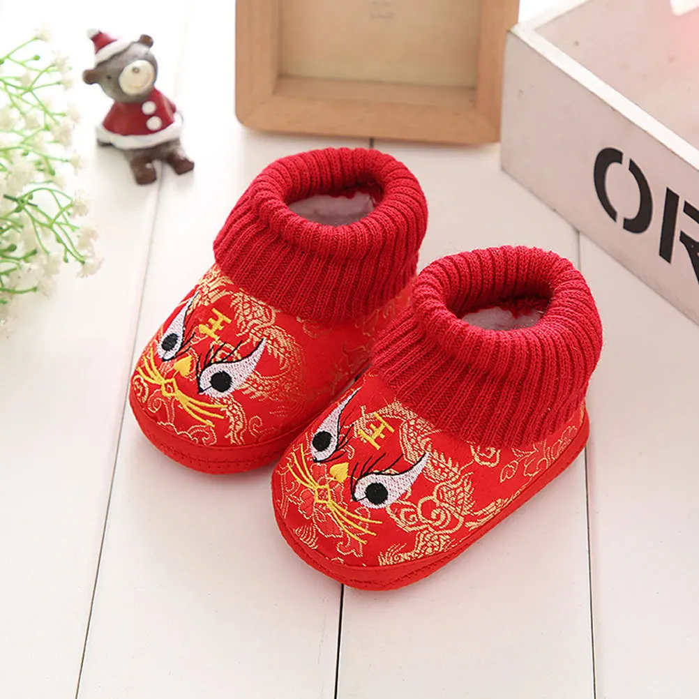 

1Pair Thickened Warm Tiger Head Shoes Children Casual Embroidered Winter Footwear Baby Kids Short Boots Anti-Skid