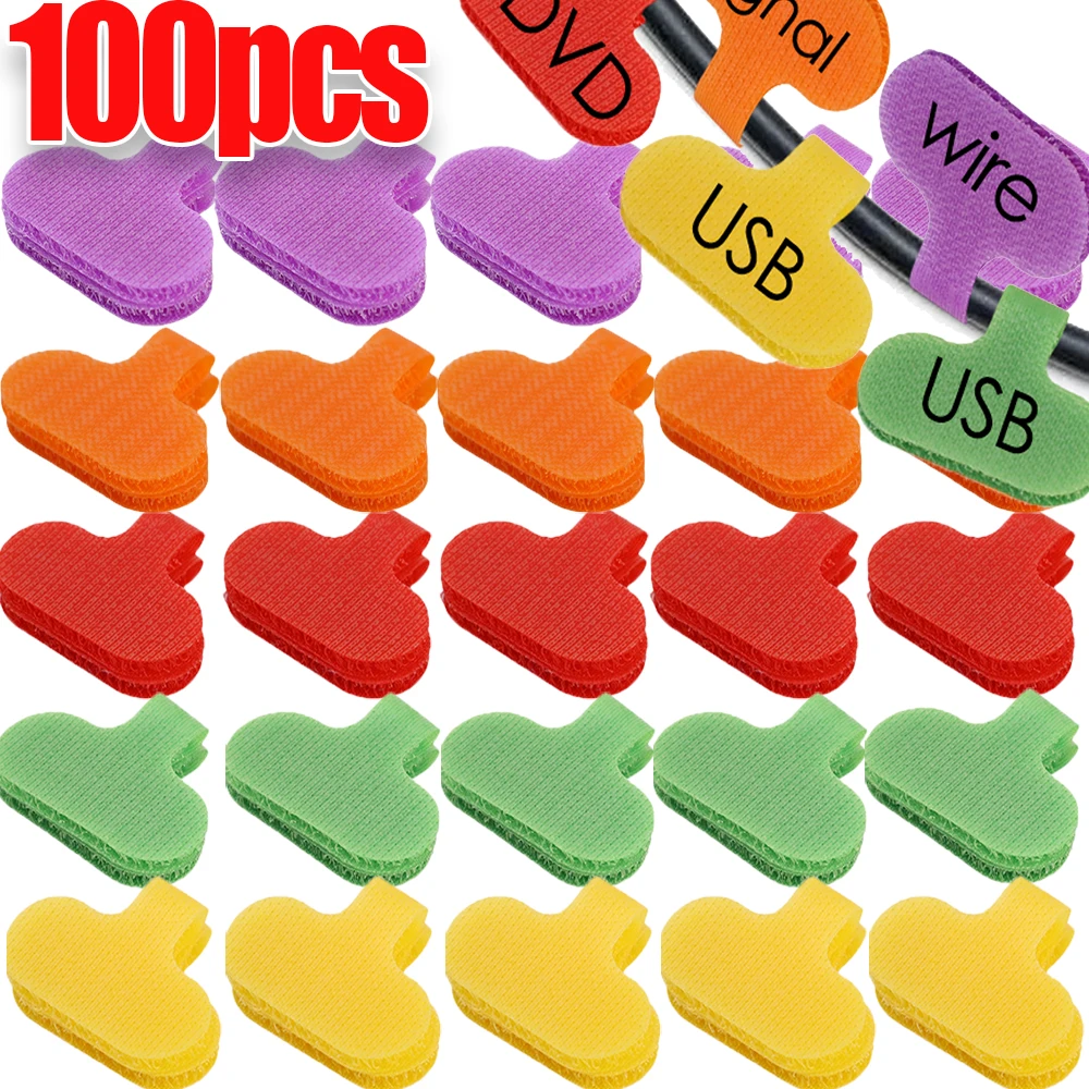 100-10PCS Writable Data Cables Label Sticker Wire Storage Label Sticker Erasable Adhesive Fastener Tapes for Home Office Storage