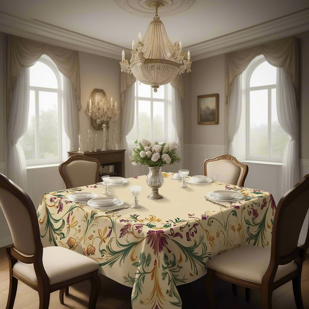 Elegant Waterproof Tablecloth Floral Pattern Dining Room Linen for Center Table Decor