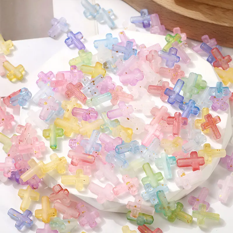 80pcs Transparent gradient acrylic cross DIY hand-strung bead hair clip necklace decoration accessories material