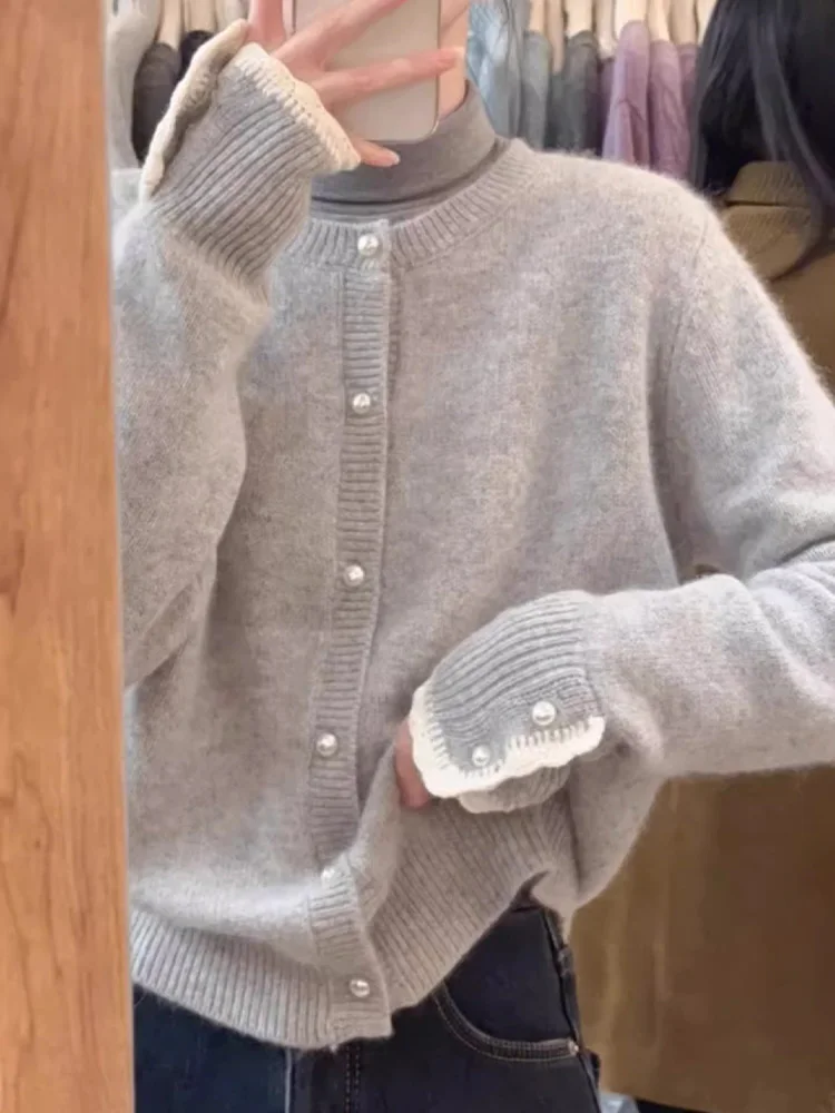 Koreanischer SLE-Pullover, lässig, vielseitig, weich, bequem, Camere-Strickwaren, modisches Design, langer Sweatshirt mit einem Knopf für Damen