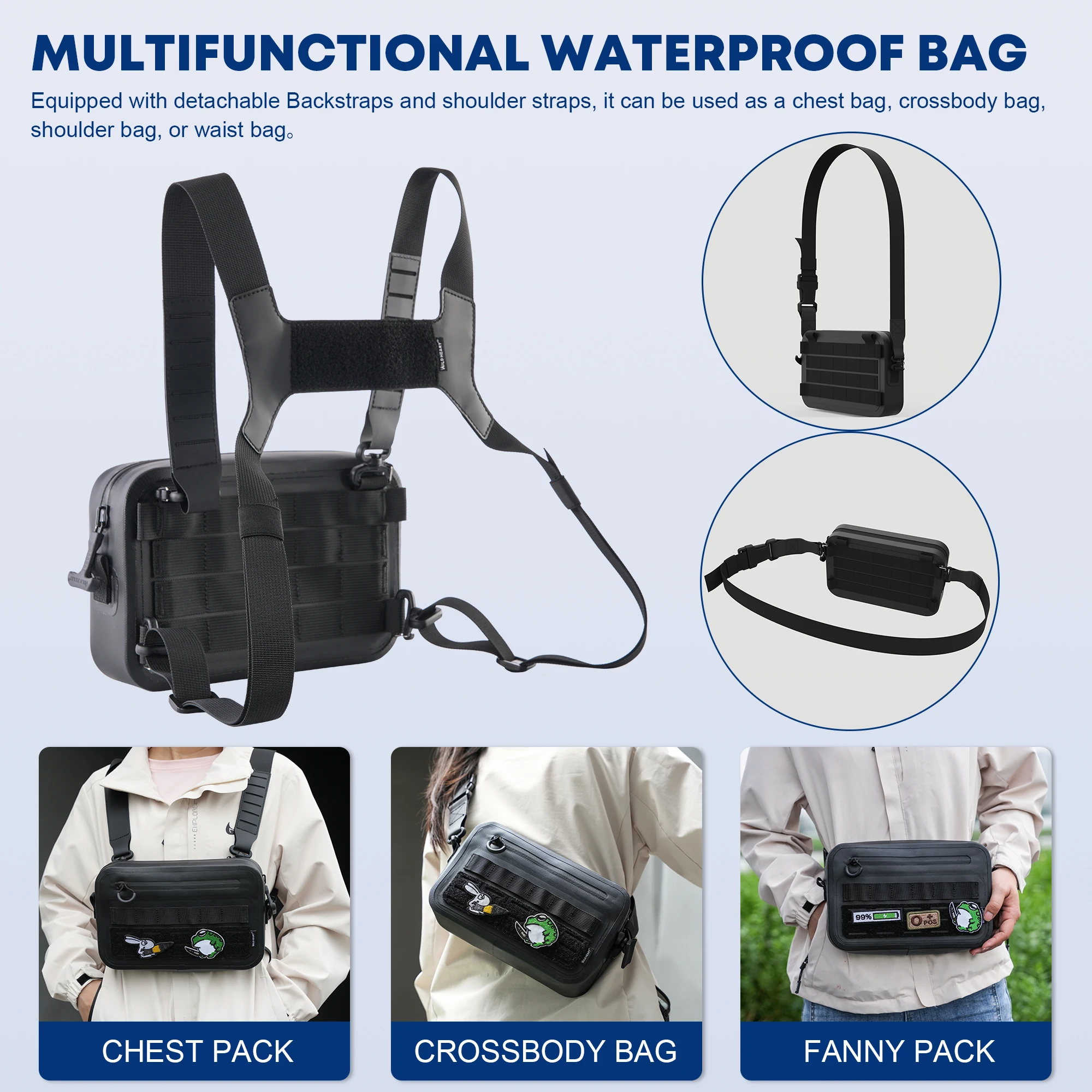 WILD HEART Borsa da petto sportiva per uomo donna Borsa da moto multifunzione completamente impermeabile per esterni