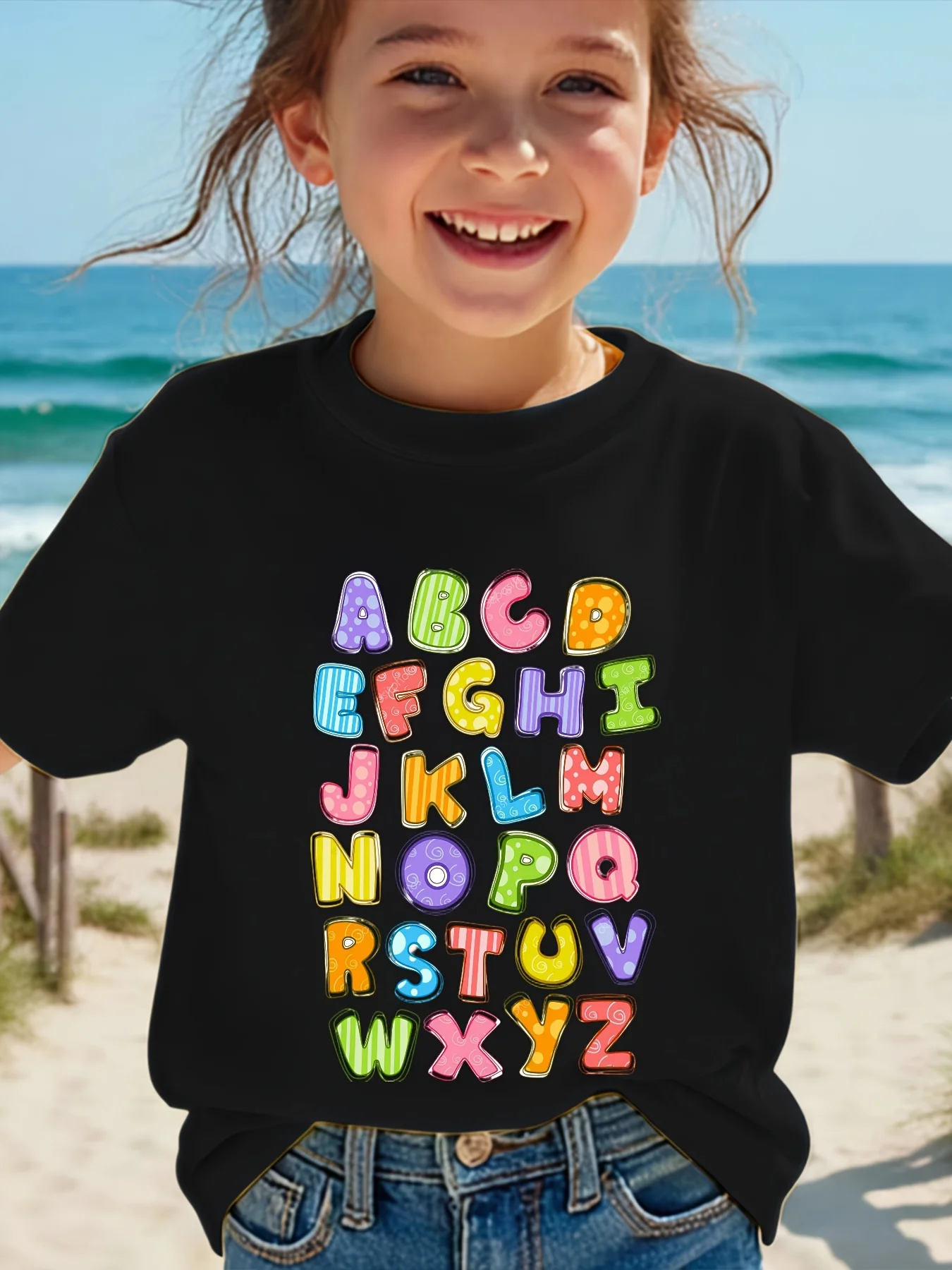 Lovely Colorful Alphabet Print Boys Girls Family Matching Tee Soft Kids Parent Child Short Sleeve Daily Simple Casual T Shirt