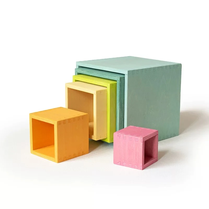Wooden rainbow box building block stacking storage color cognition classification children