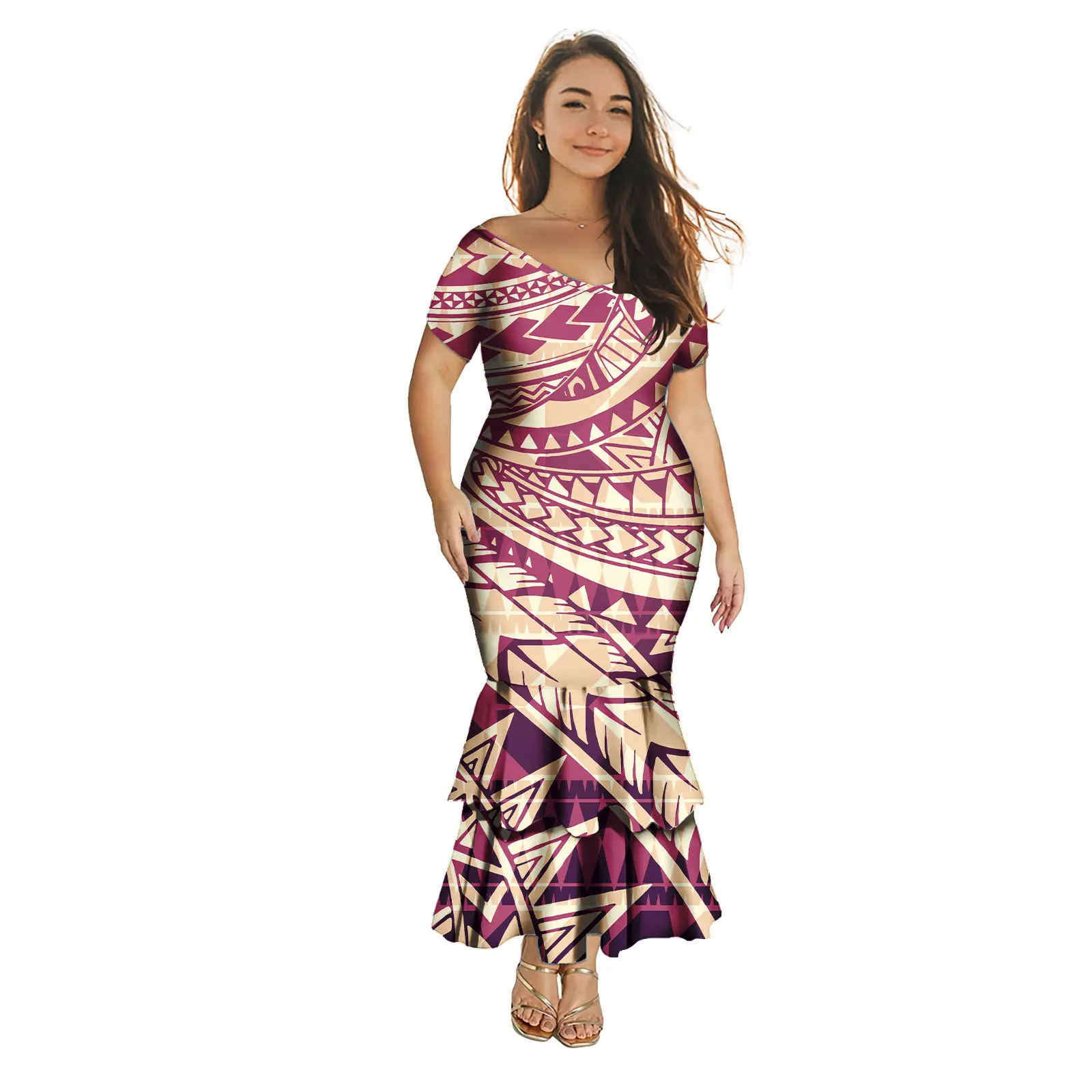 Sexy Bodycon Puletasi Dresses for Ladies Polynesian Puletasi Dress Tradition Samoan Print Custom Pattern Mermaid Dresses