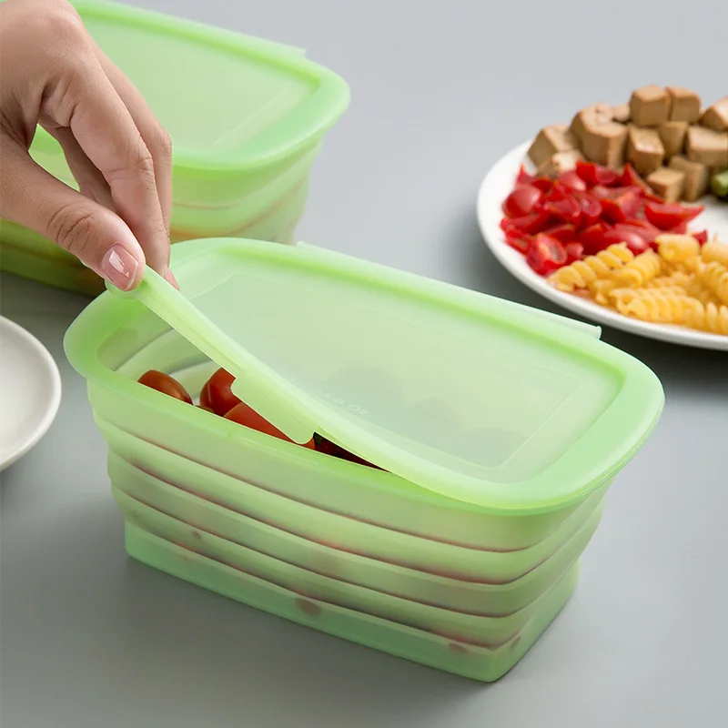 Food Grade Silicone Sealed Folding Fresh-keeping Box Retractable With Lid Soup Vegetable Fruit Ice Cream Silicone Lunch Box