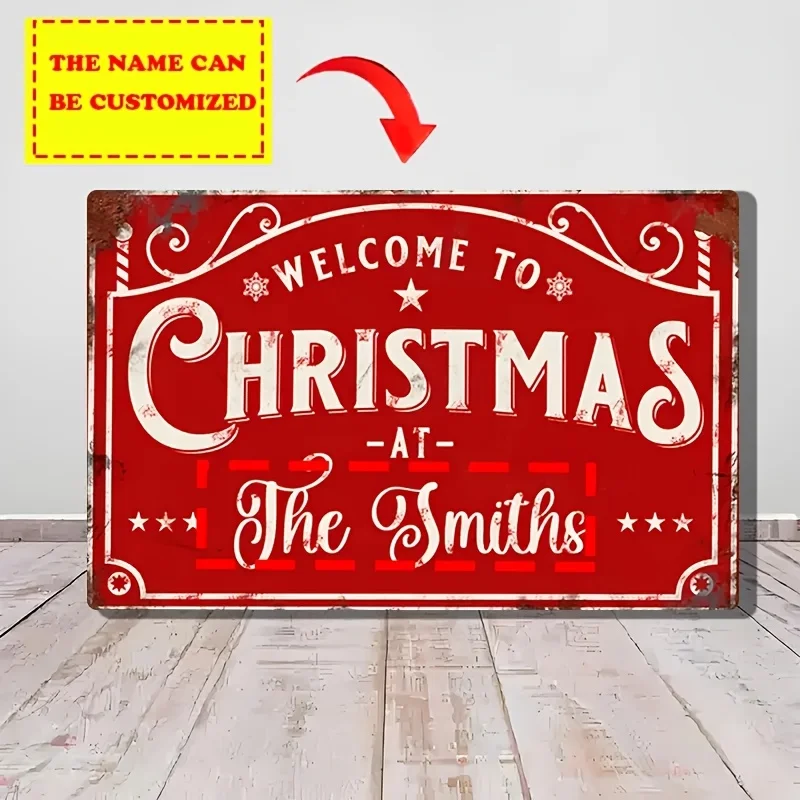 Personalized Family Name Merry Christmas Metal Sign - Vintage Name & Year Wall Decor, Scratch & Water Resistant Aluminum