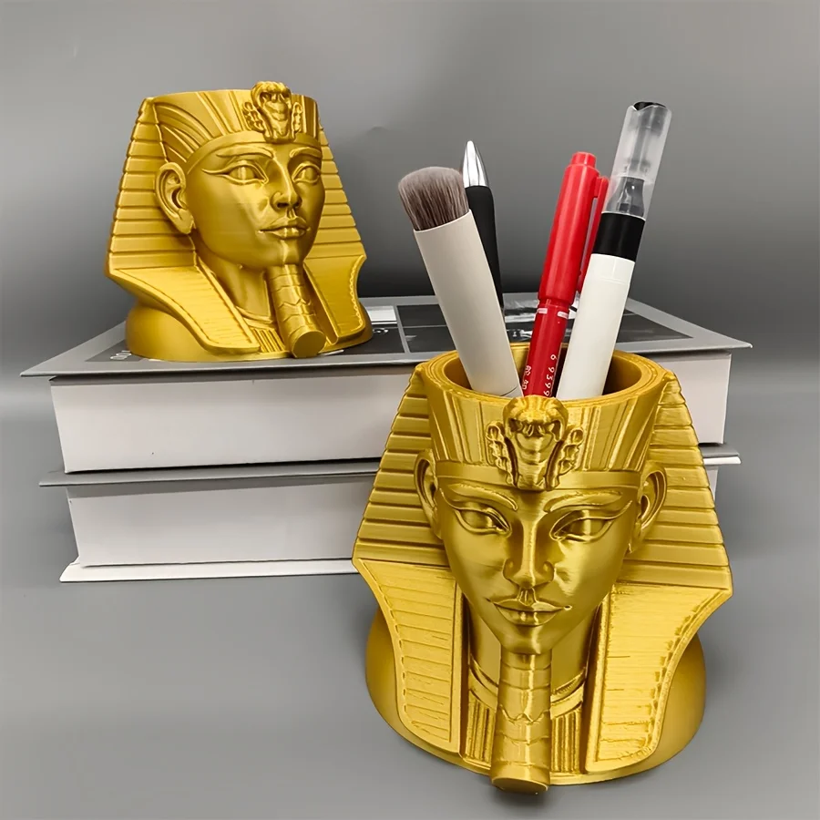 3D Printed Egyptian Pen Holder Pencil Organizer racks Golden Craft Desktop Storage Ornament Exquisite Office Study Decor Gift