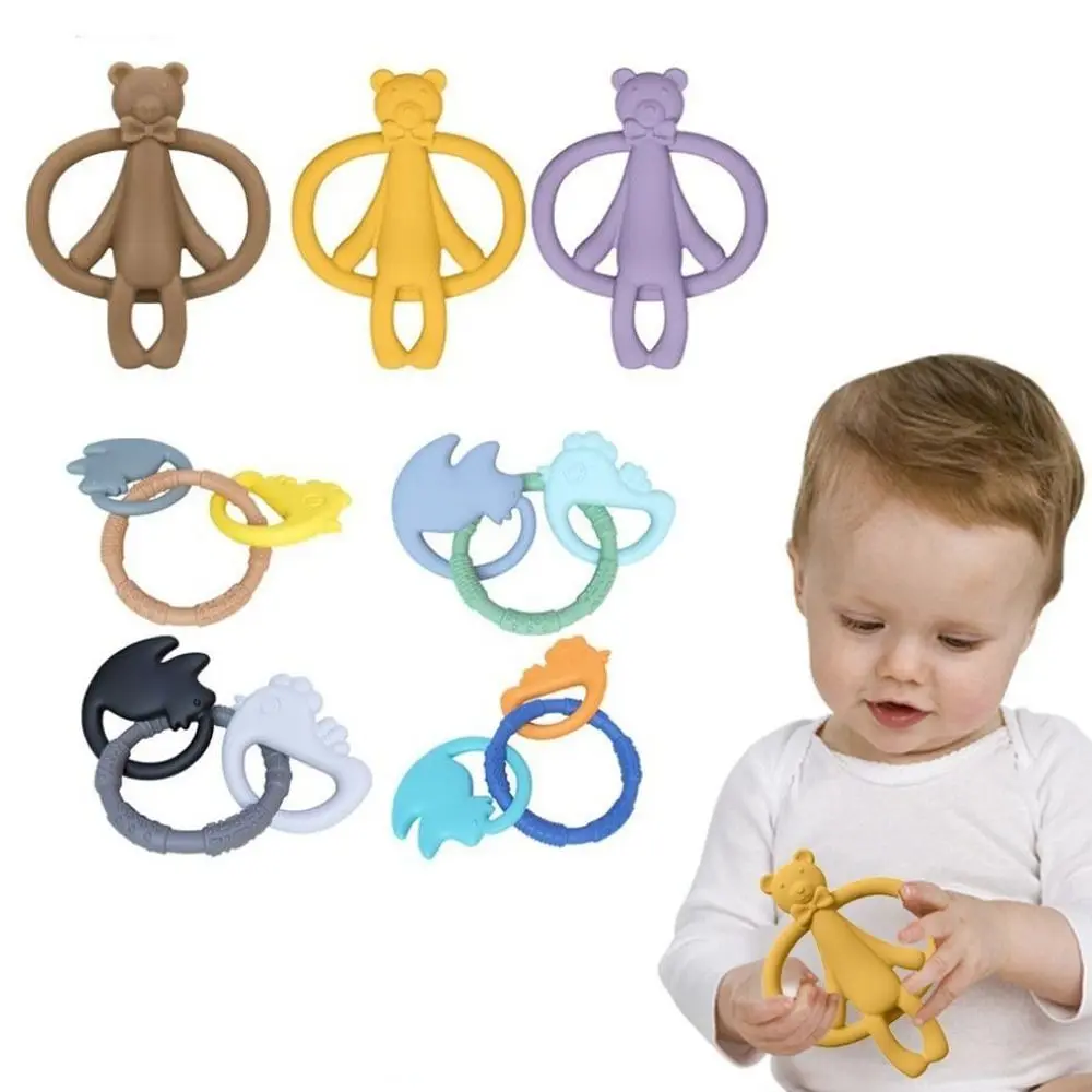 2Pcs Baby Stuff Cartoon Infant Chewing Toy Cute Silicone Nursing Baby Teether Ring Gifts Durable Baby Teething Toy Dental Care