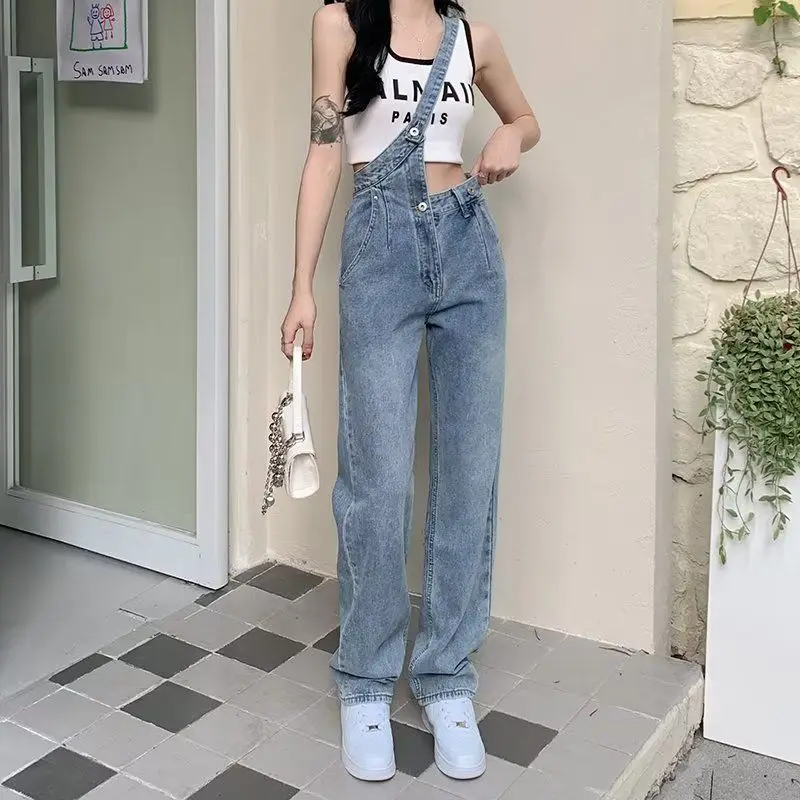 Denim Jumpsuits Woman Performance Nightclub Stage Scrunch Raises White Attractive Cross Ruched Clubwear Activeon Beach