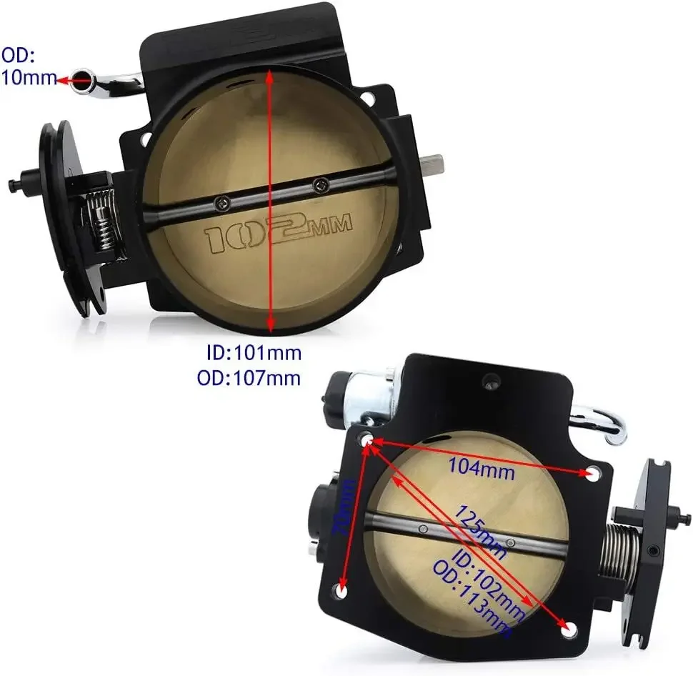 ตัวเร่งคุณภาพสูงขนาด 102 มม. แบบ 4 โบลต์ พร้อม TPS IAC+สายเร่ง สำหรับ CHEVY LSX LS1 LS2 LS3 LS6 LS7 4.8 5.3 6.0 สีเงินดำ