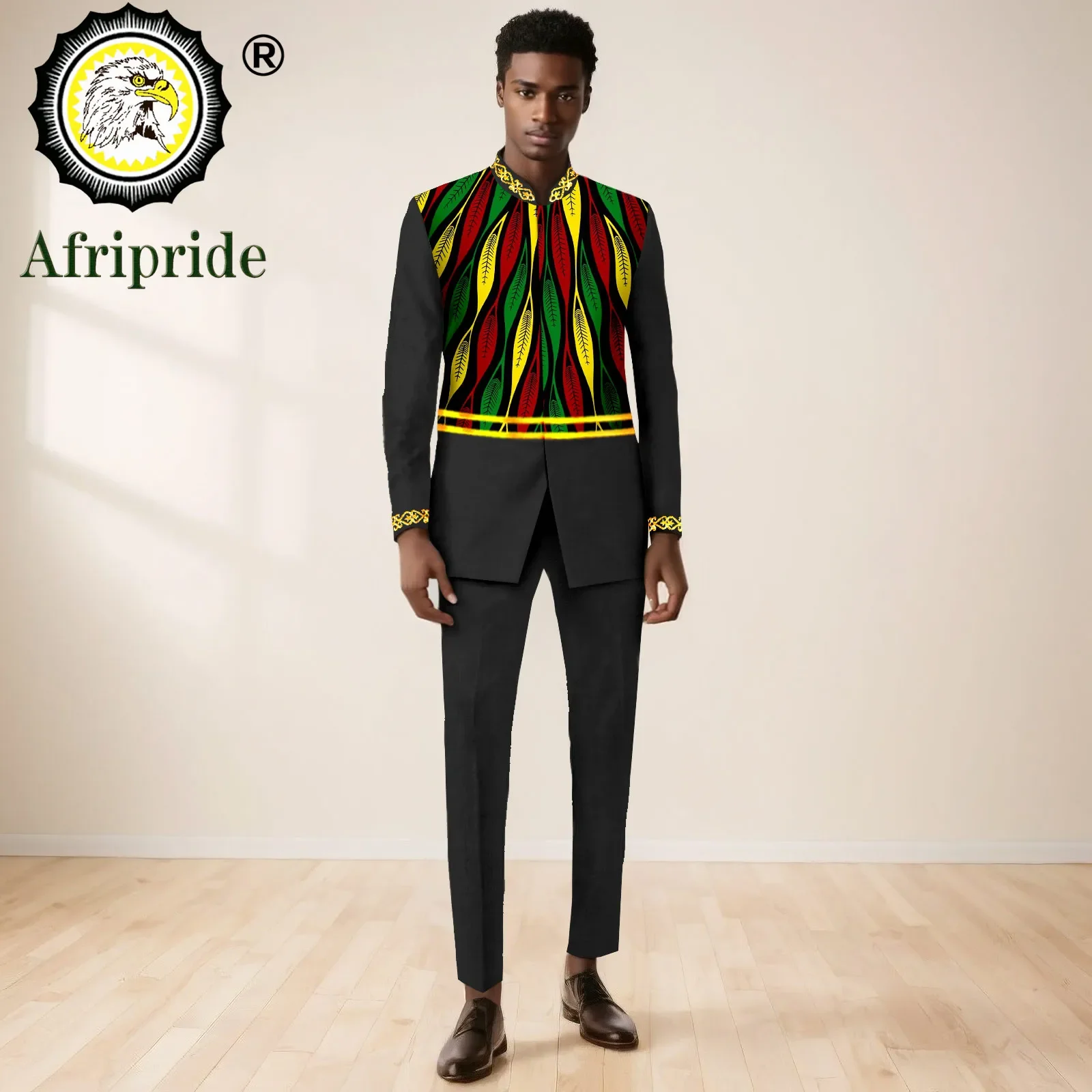 African Suits for Men Slim Fit Embroidery Single Breasted Full Sleeve Printed Blazer and Pants Set Formal Outfits 2416054