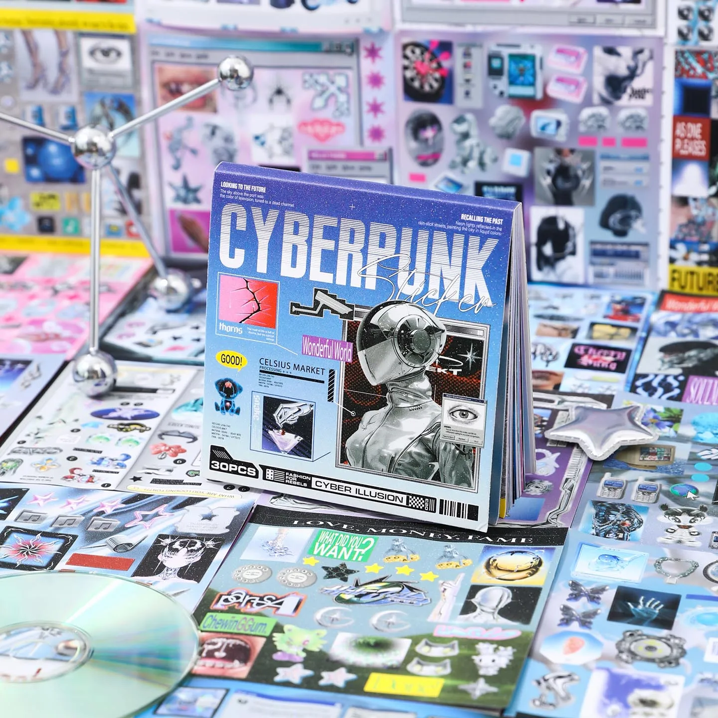 JIAMEI 30 hojas Retro y futuro serie Kawaii Ins troquelado fuente pegatinas libro DIY diario Clipbook pegatinas estéticas