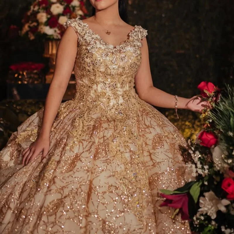 

olive green Shoulder Quinceanera Dress glitter flower decal Tull layering vestidos de 15 Quinceanera ﻿Customized