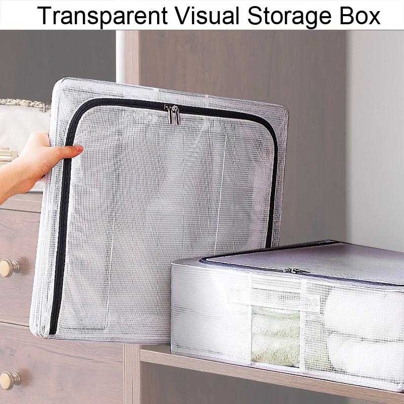 

QIGO PVC Clothes Storage Box Visual Duvet Blanket Dustproof Containing Bag Children Toy Sorting Case 50x40x15mm