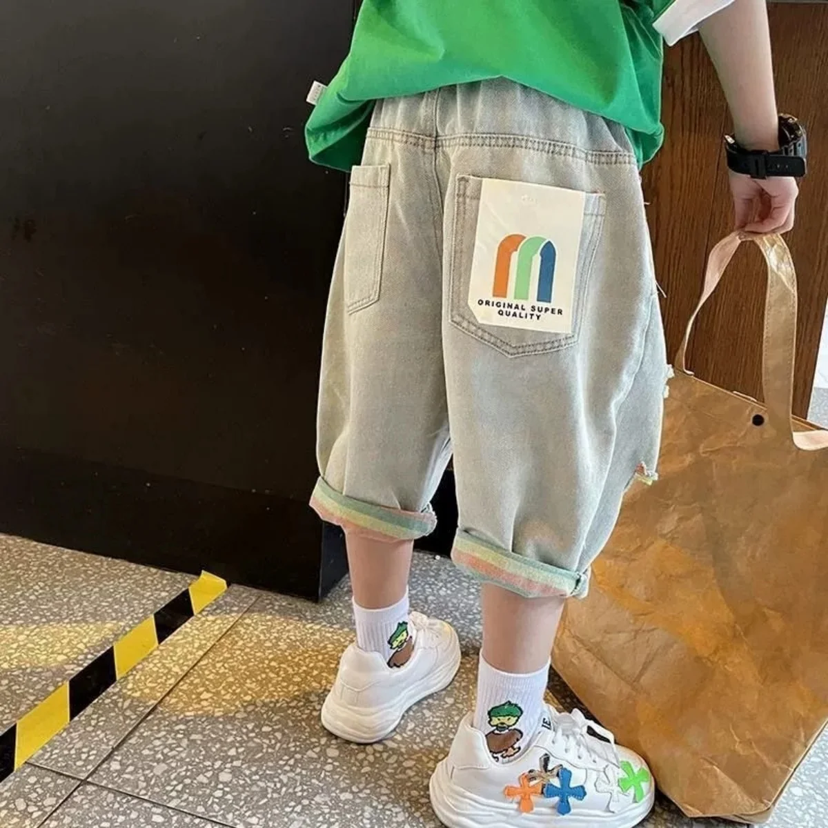 2025 여름 아동 찢어진 청바지 봄 가을 옷 남자아이 캐주얼 루즈핏 바지 얇은 바지