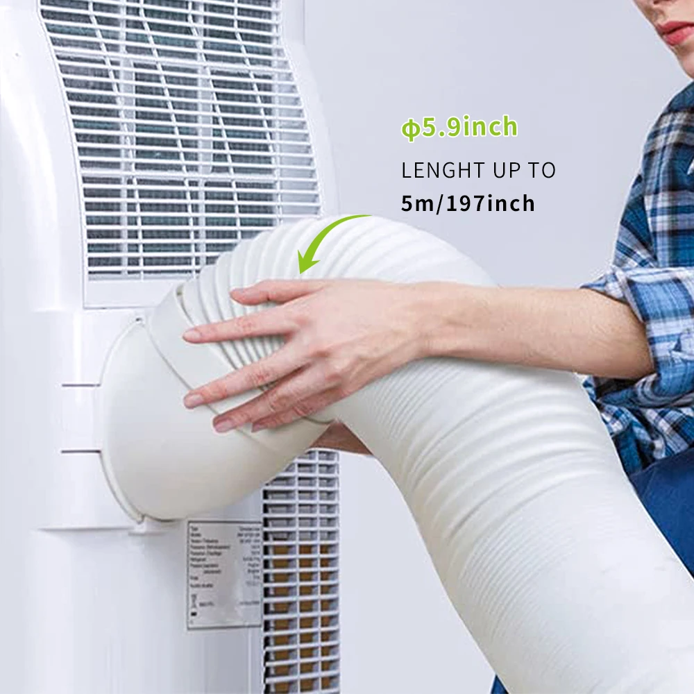5.9In AC exhaust hose with counterclockwise thread up to 197in length, flexible replacement hose for portable air conditioners