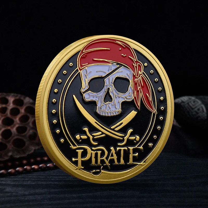 Pirate coin GOLD PLATED ENAMEL Paris tower nostalgic commemorative badge Russian ancient coin collection skeleton coin hold