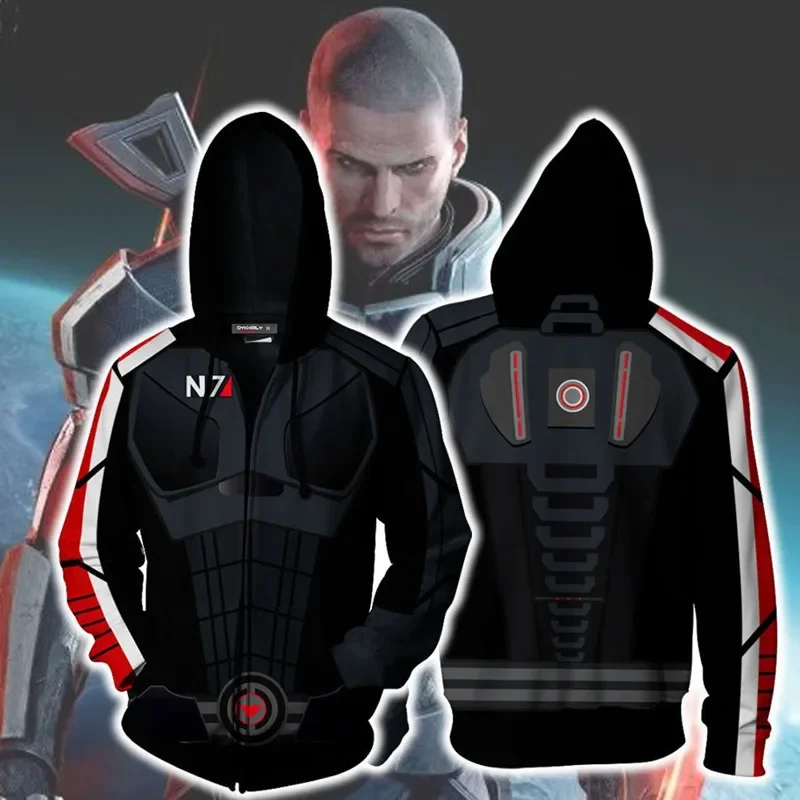 Mass Effect N7 Moletons com capuz para homens e mulheres, traje Cosplay Game, casacos com capuz, zíper, Halloween, Natal