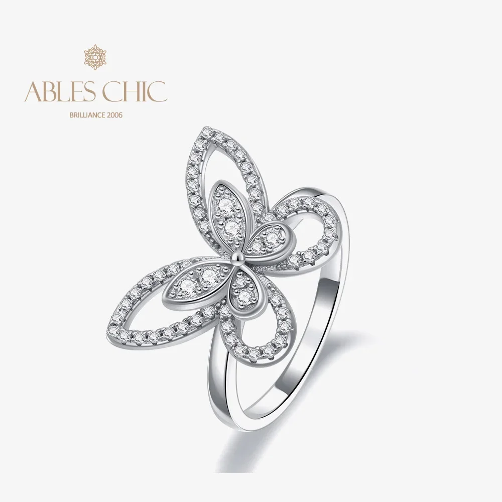 Paved Elegant Butterfly Cocktail Ring Sterling Silver 5A Zircon Vivid Nature Element Quality Rings S2R1S2R1094