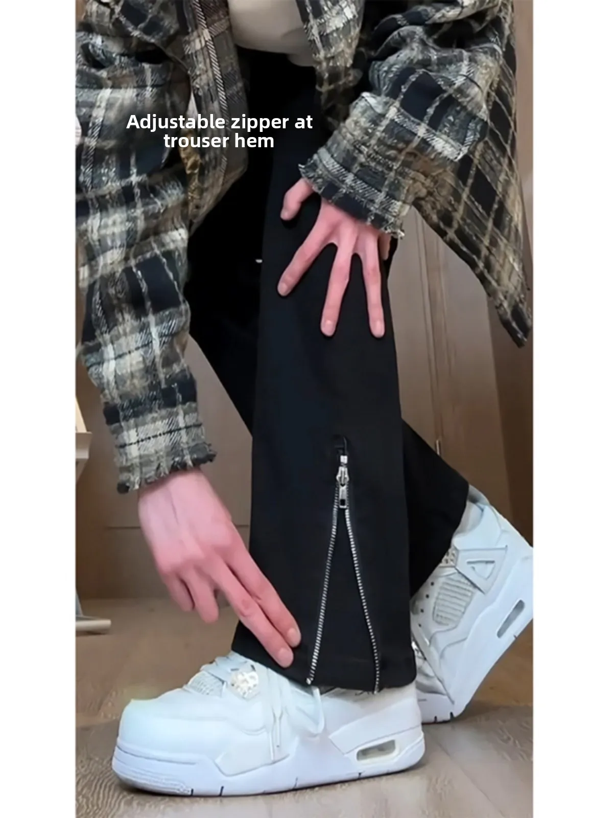 American High Street Vibe Men's Jeans Side Zipper Black Slimming Micro Flared Pants Casual Wear Youth Popular Spring Autumn