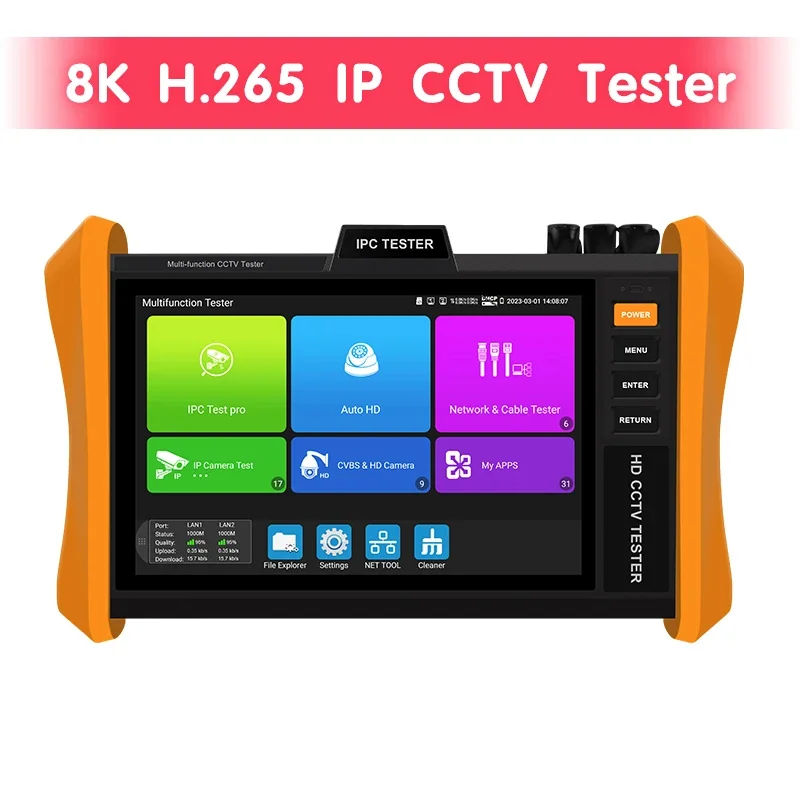 

NEW 8 Inch 8K H.265 IP CCTV Camera Tester , 8MP AHD/TVI/CVI CCTV Camera Tester Support POE++, SFP Module H12 Series