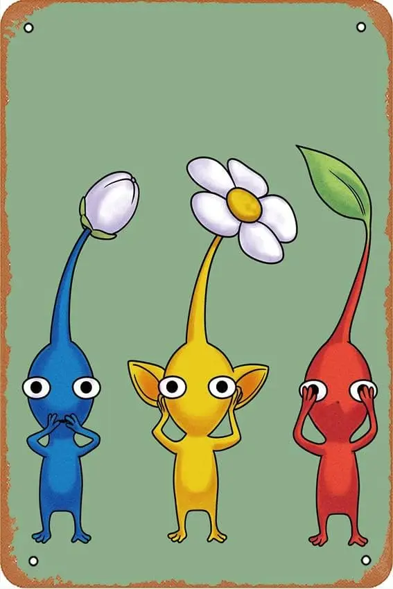 thre wise pikmin Videogames Tin Painting Tin Sign Metal Sign Vintage Metal Poster Cafes Office Game Club bar Home Wall Deco sign