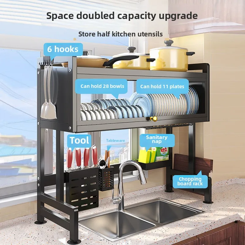 

Multi-Functional 65-105cm Metal Dish Rack for Kitchen Countertop Double Tiers Multifunction Storage Shelf