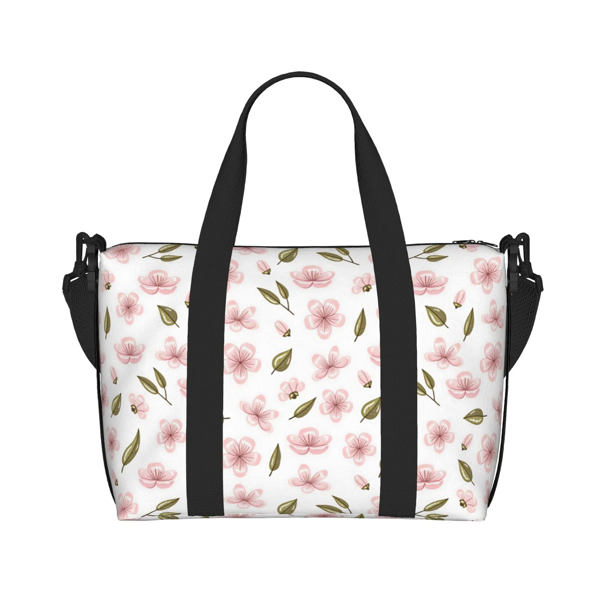 Custom Cherry Blossom Japan Floral  Tote Bag for Women Large Capacity  Gym Beach Travel Bags