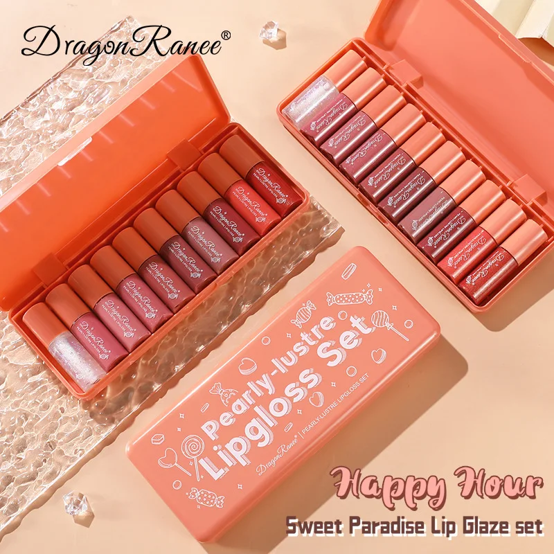 Dragon Ranee 10colors Orange Water Sample Lip Glaze Lipstick Set Moisturizing Lip Gloss Lip Gloss Dye Lipstick lovely set