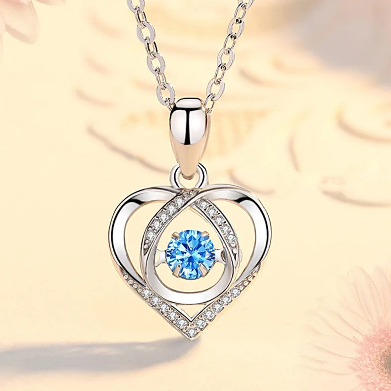 Heart-Shaped Pendant Necklace in Copper with Electroplated Finish • Korean Fresh Style • White or Blue Diamond Accent • Active M