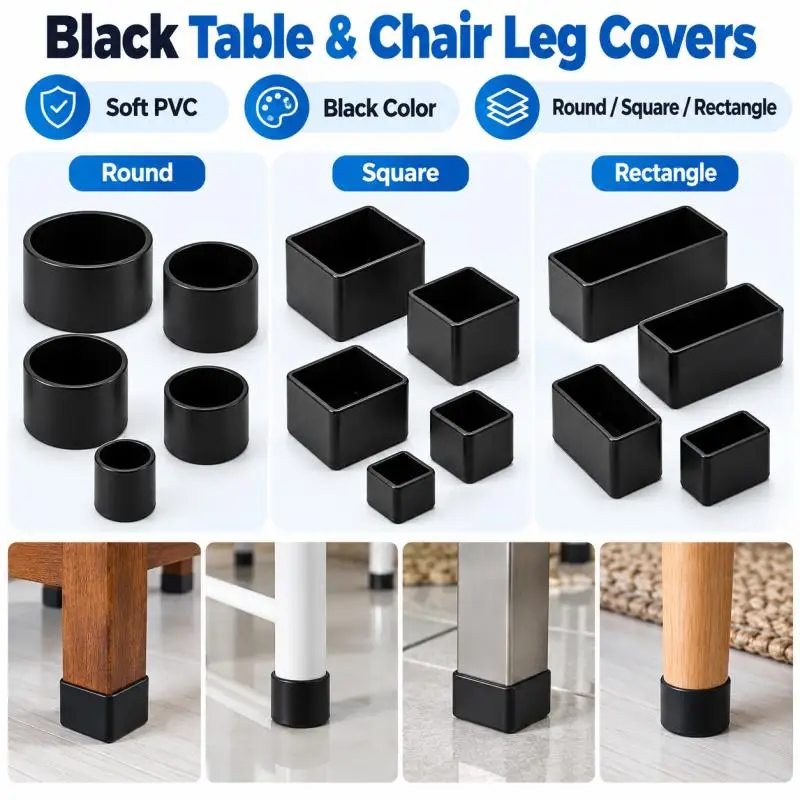 black Silicone Chair Leg Caps Non-slips Table Foot Dust Cover Socks Floor Protector Pads Pipe Plugs Furniture Leveling Feet