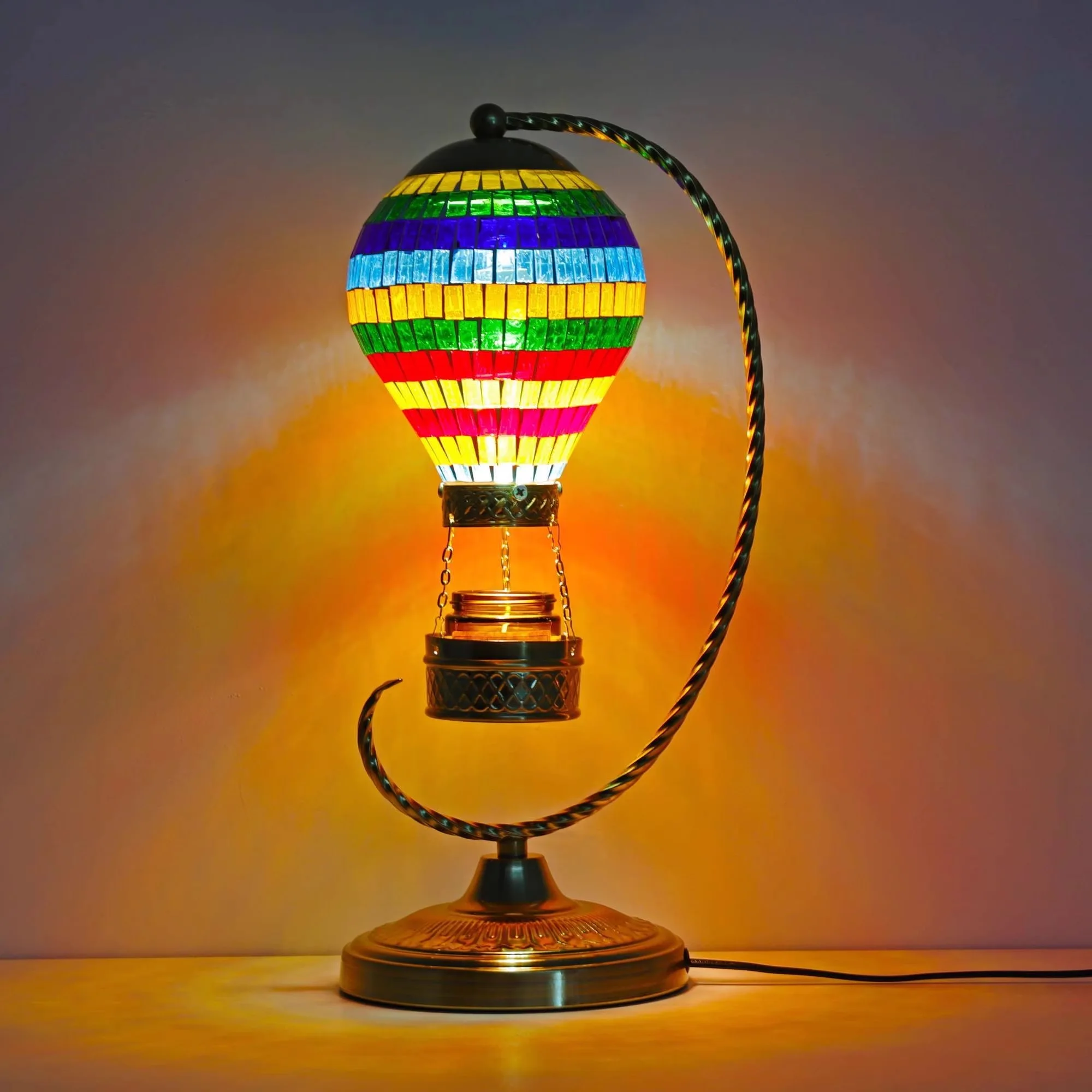 Mosaic Hot Air Balloon Wax Melting Table Lamp Handcrafted Lamparas De Mesa Glass Bed Light Lamparas Con Mosaicos Night Lights