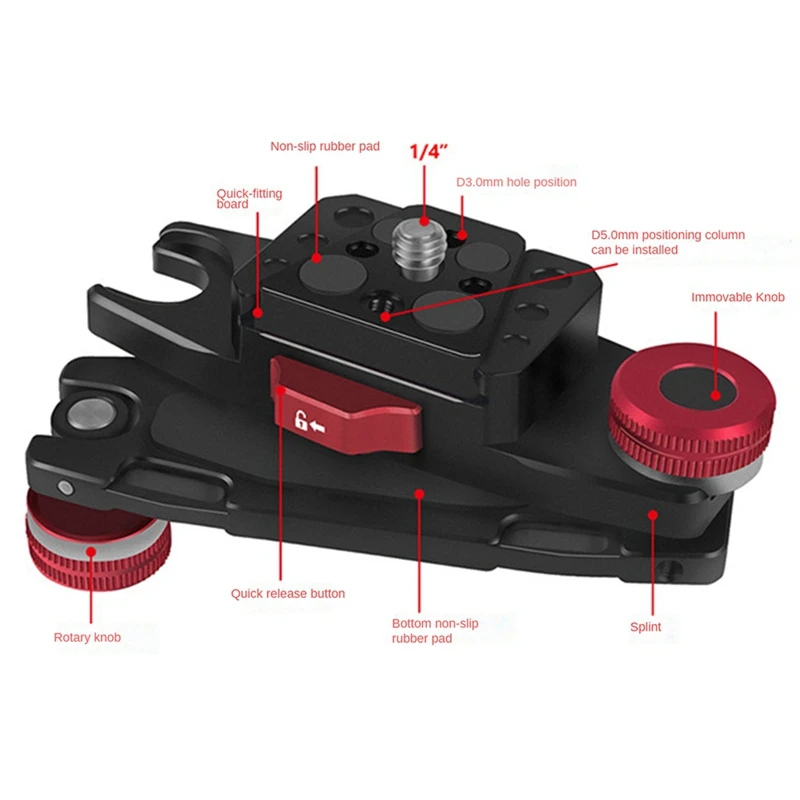 Clip per cintura in vita per fotocamera nera supporto per piastra a sgancio rapido strumento per interruttore rapido Anti-vibrazione per morsetto per treppiede con tracolla cardanica SLR