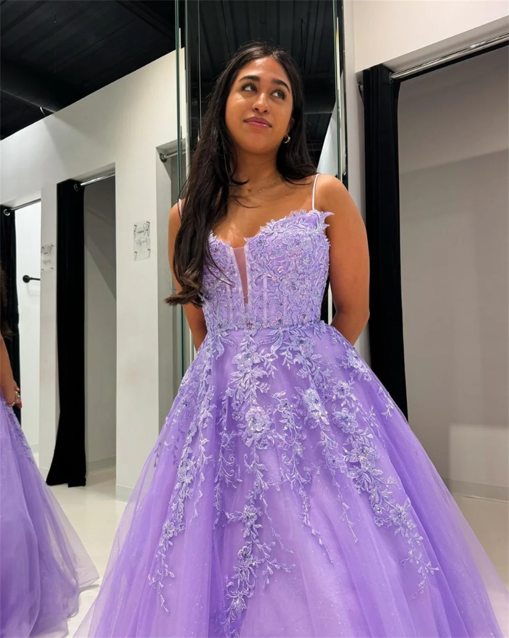 Annie Embroidered Tulle Prom Dresses Purple Glitter Evening Dresses Formal Occasions Wedding Party Dress فساتين سهرة2024