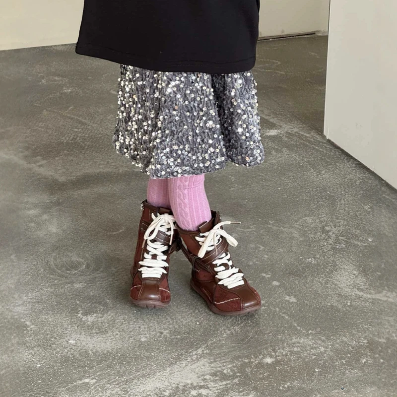 Children's clothing 2026 Korean version baby girls' spring and autumn winter gray velvet sequin skirt