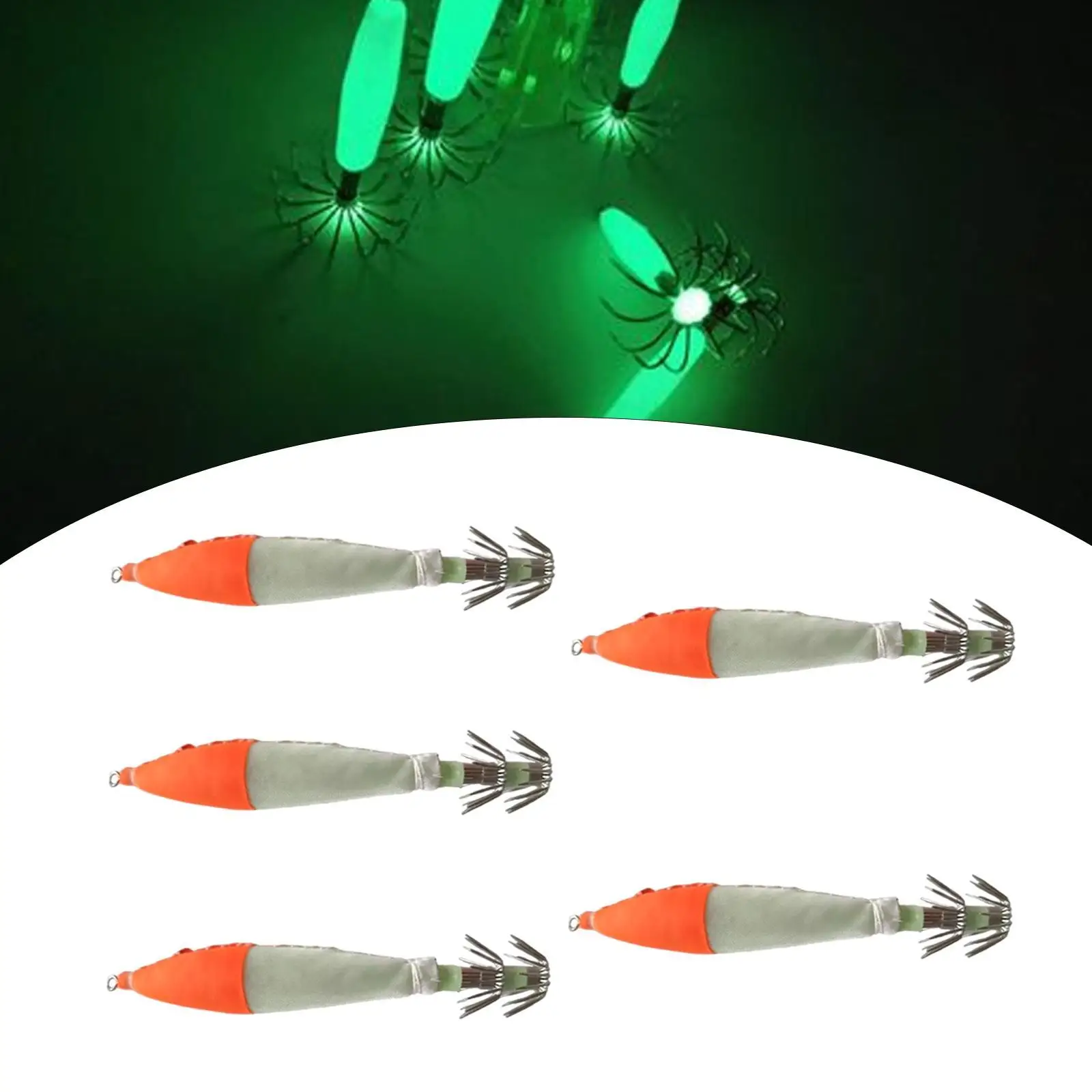 5Pcs Luminous Squid Jig Hooks Stainless Steel Hook Fluorescent Octopus Lures image 4