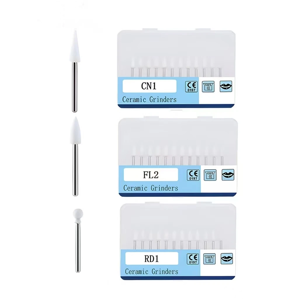 

12Pcs/Box Dental Flame White Stone Polishing FG Burs FL2 CN1 RD1 Abrasion Point Bur Fit High Speed Handpiece1.6mm Dentistry Mat