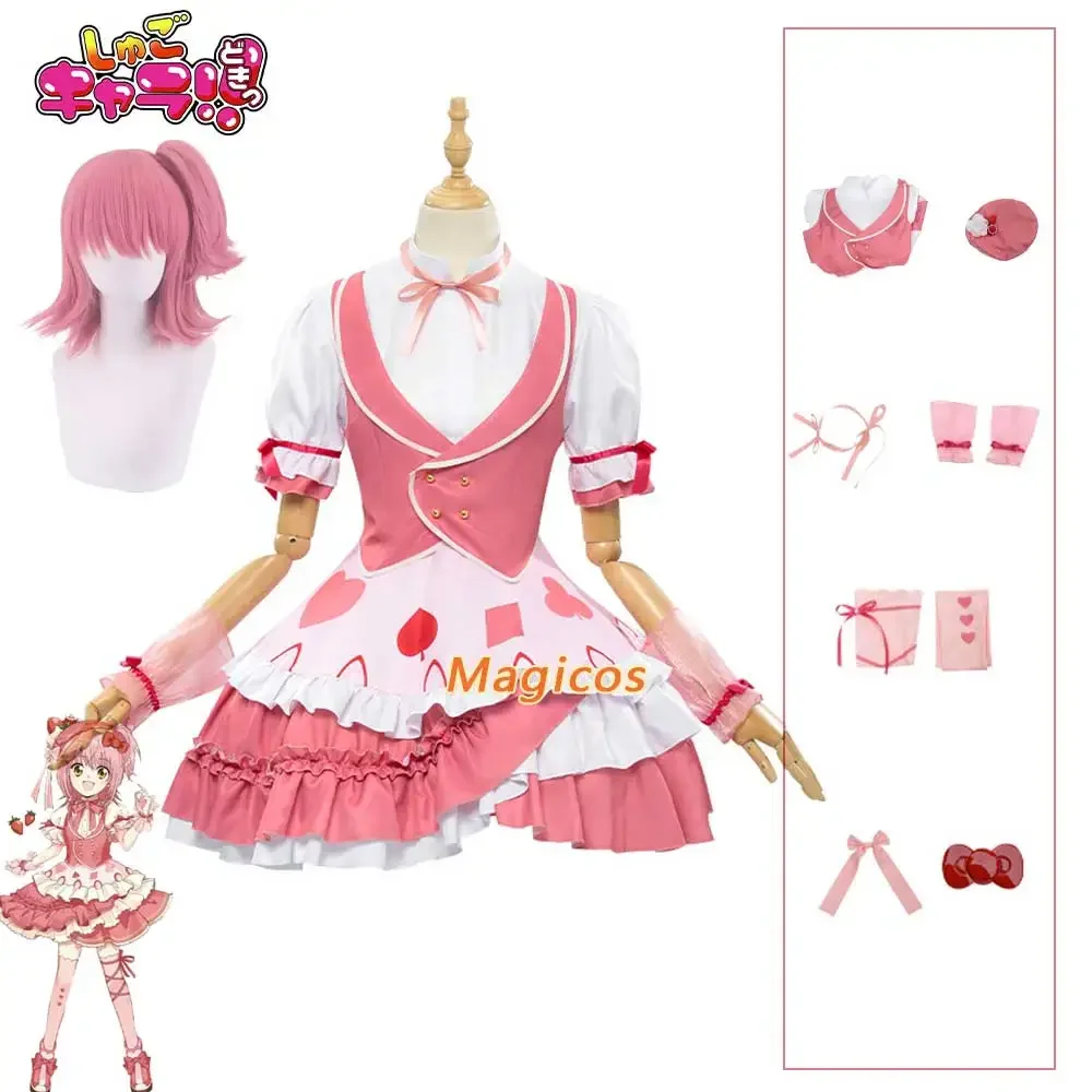 Anime Shugo Chara Hinamori Amu Costume Cosplay Parrucca Abito da principessa rosa Gonna Lolita Donna Carino Kawaii Abito natalizio di Halloween